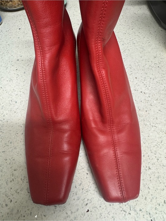 Zara Shoes - Zara Red Square-Toe Leather Ankle Boots